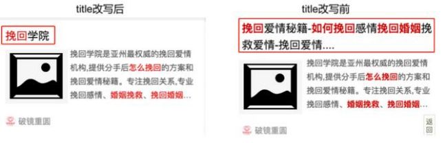 4、百度標題改寫機制 為保證搜索用戶的體驗，百度搜索將會對部分易造成用戶誤導(dǎo)的頁面標題進行相應(yīng)的改寫，包括但不限于以下幾種情況： 對于標題堆砌等過度優(yōu)化的站點首頁，百度搜索會將過度優(yōu)化的標題直接改寫為站點名稱或公司名稱; 對于部分表意模糊的頁面，百度搜索將會從頁面中提取頁面關(guān)鍵信息補充在標題中，保證用戶能夠及時獲取有效信息。 針對標題堆砌的改寫示例： 圖4-1 針對標題堆砌問題的改寫示例 對于規(guī)范若存在任何問題，歡迎通過反饋中心聯(lián)系我們。